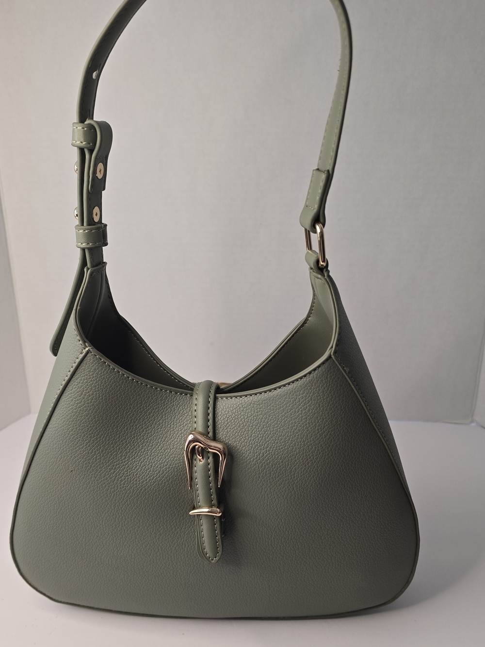 Anne Klein Sage Green Pebbled Hobo with Buckle Detail